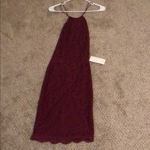 Burgundy high neck, backless cocktail dress